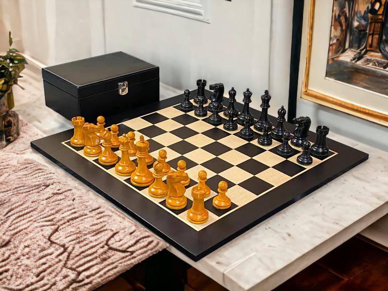 Fischer Antique Chess Pieces, 20" Anegre Chessboard & Vinyl Box - Official Staunton™ 