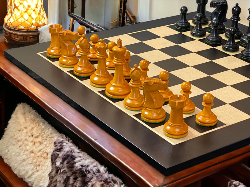 Fischer Antique Chess Pieces, 20" Anegre Chessboard & Vinyl Box - Official Staunton™ 