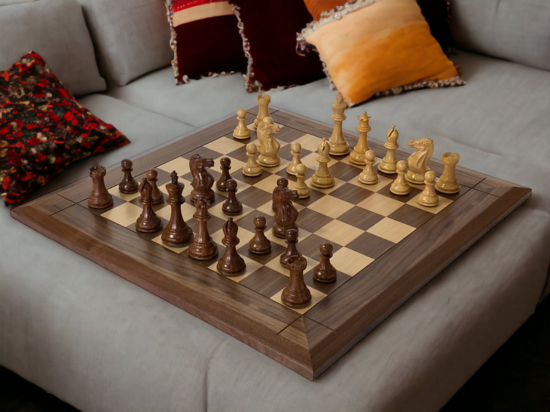 Stallion Acacia Wide Border Walnut Chess Set & Box - Official Staunton™ 