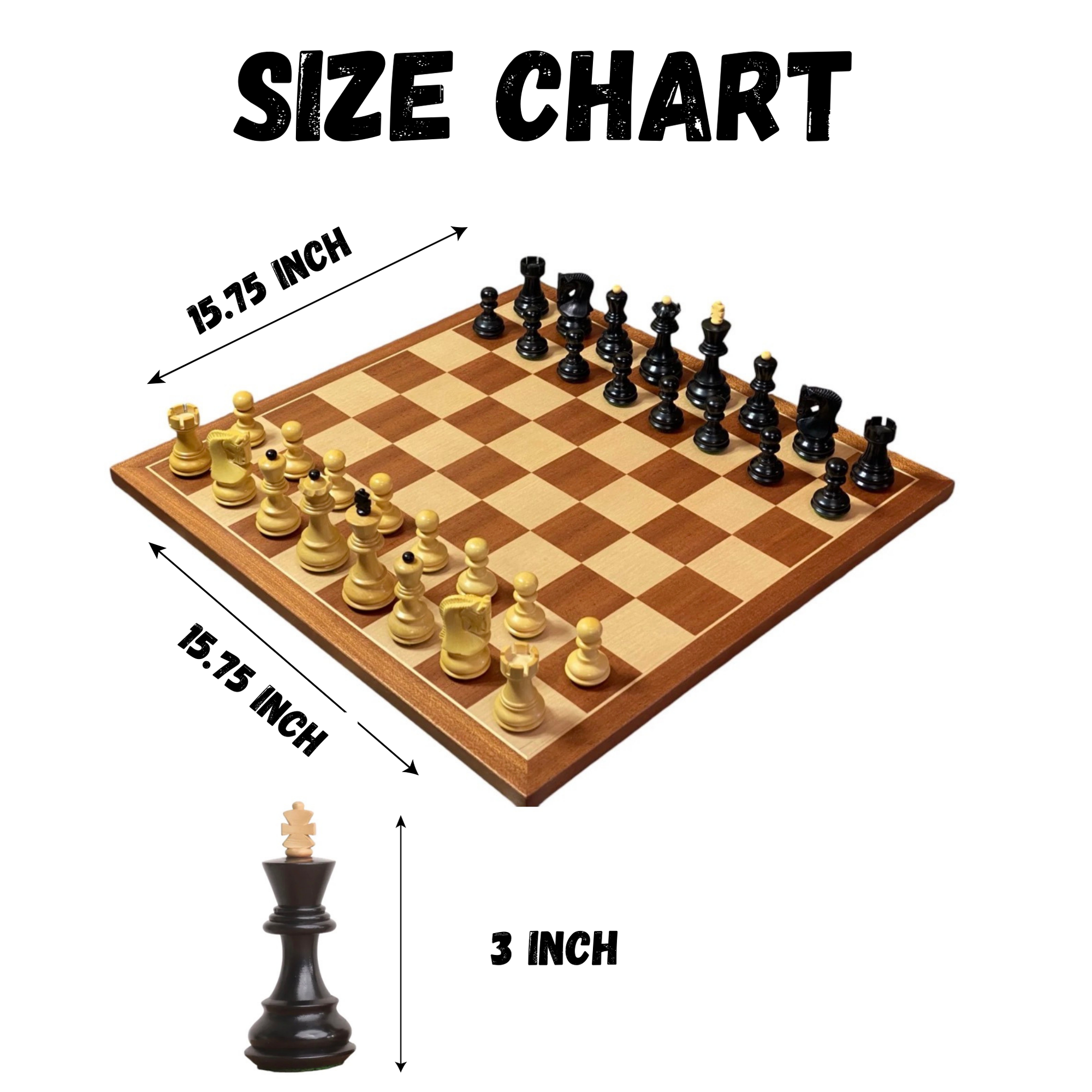 3" Zagreb Russian Ebonised Pieces 15.75" Mahogany Board & Drawstring Bag