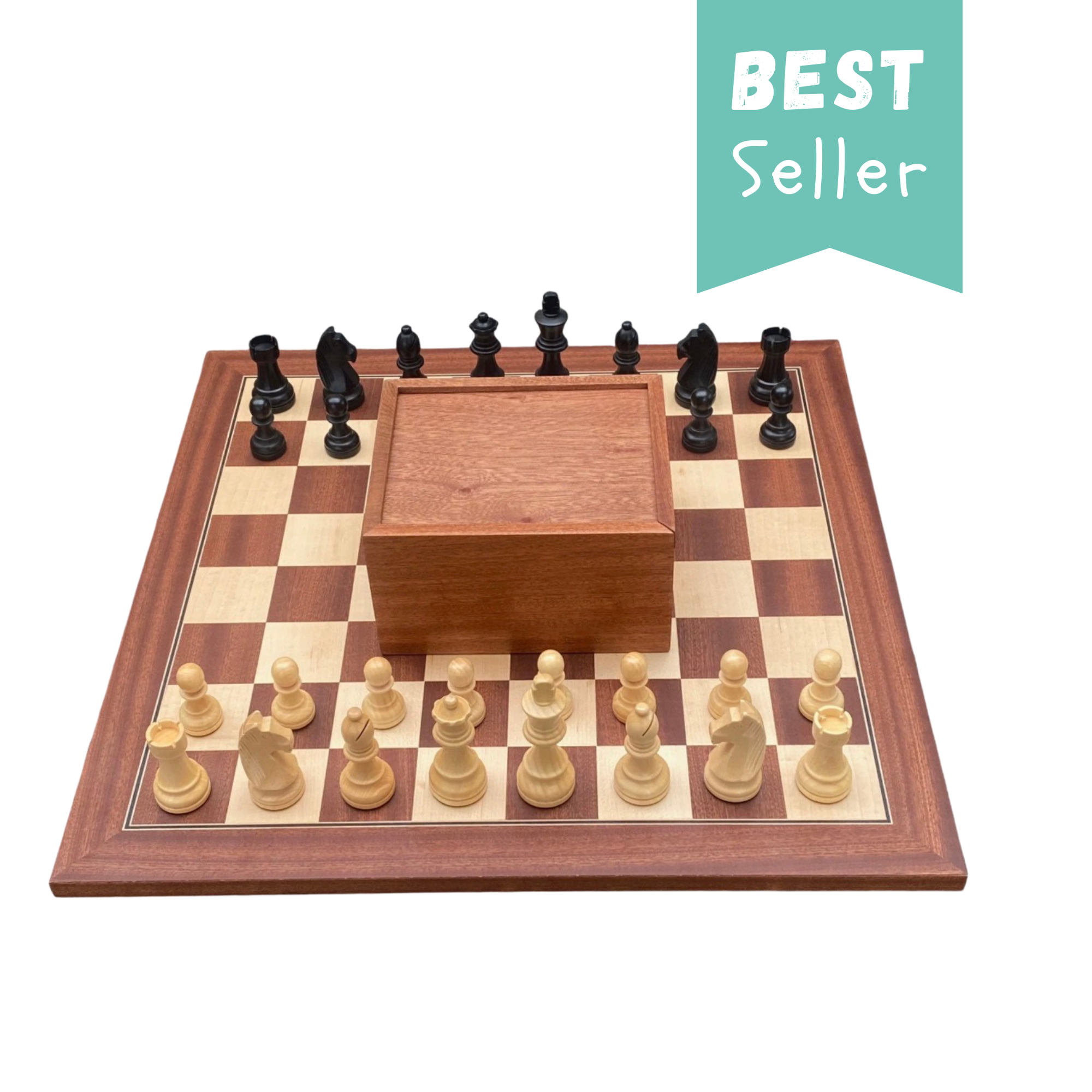3.75" Grandmater Black Mahogany Deluxe Chess Set and Slide Lid Box