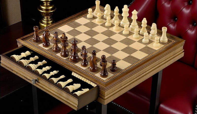 15 Inch Deluxe Walnut Drawer Chess Set