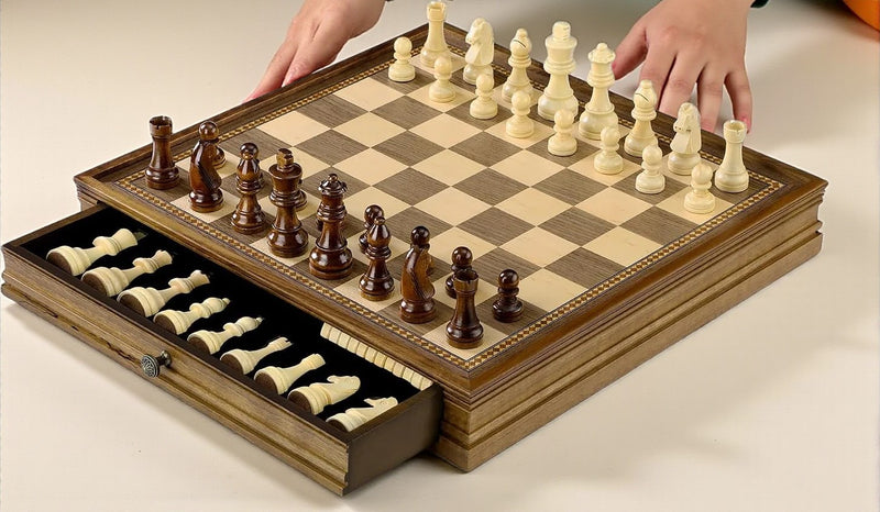 15 Inch Deluxe Walnut Drawer Chess Set
