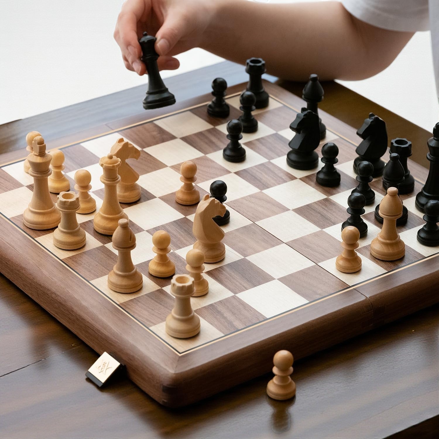15 Inch Premium folding Walnut and Maple chess set