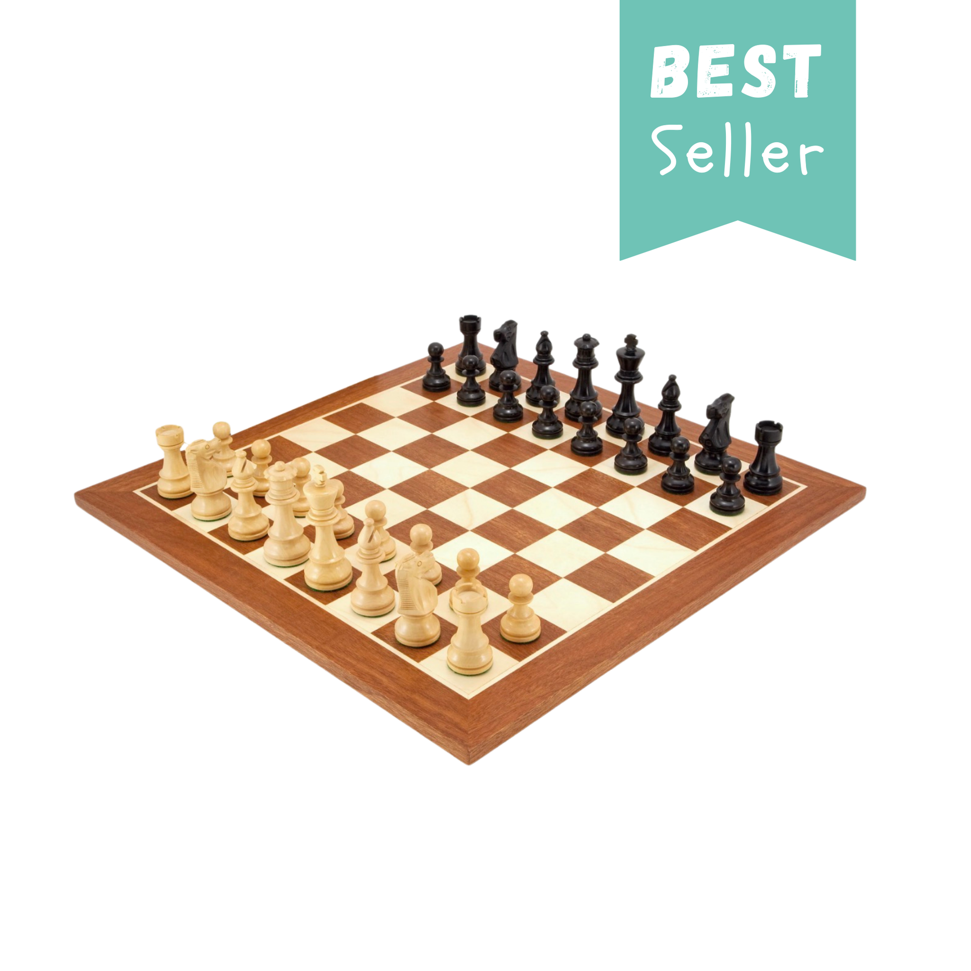 British Black Mahogany Chess Set & Mahogany Box