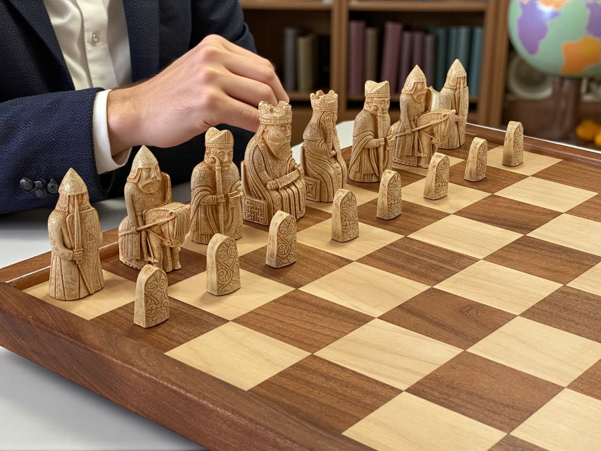 Isle of Lewis Large Chess Pieces 21" Solid framed Wood Chess Board