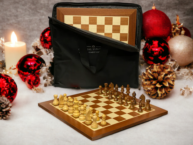 15.75 Inch Mahogany Acacia Carry All Chess Set - Official Staunton™ 