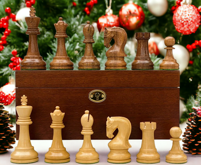 Leningrad Acacia Chessmen and Deluxe Mahogany Box - Official Staunton™ 