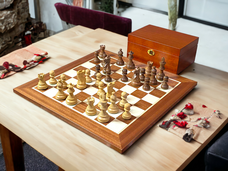15.75" Superior Elite Acacia Mahogany Chess Set & Box - Official Staunton™ 