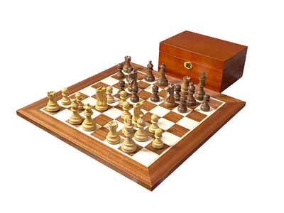 15.75" Superior Elite Acacia Mahogany Chess Set & Box - Official Staunton™ 