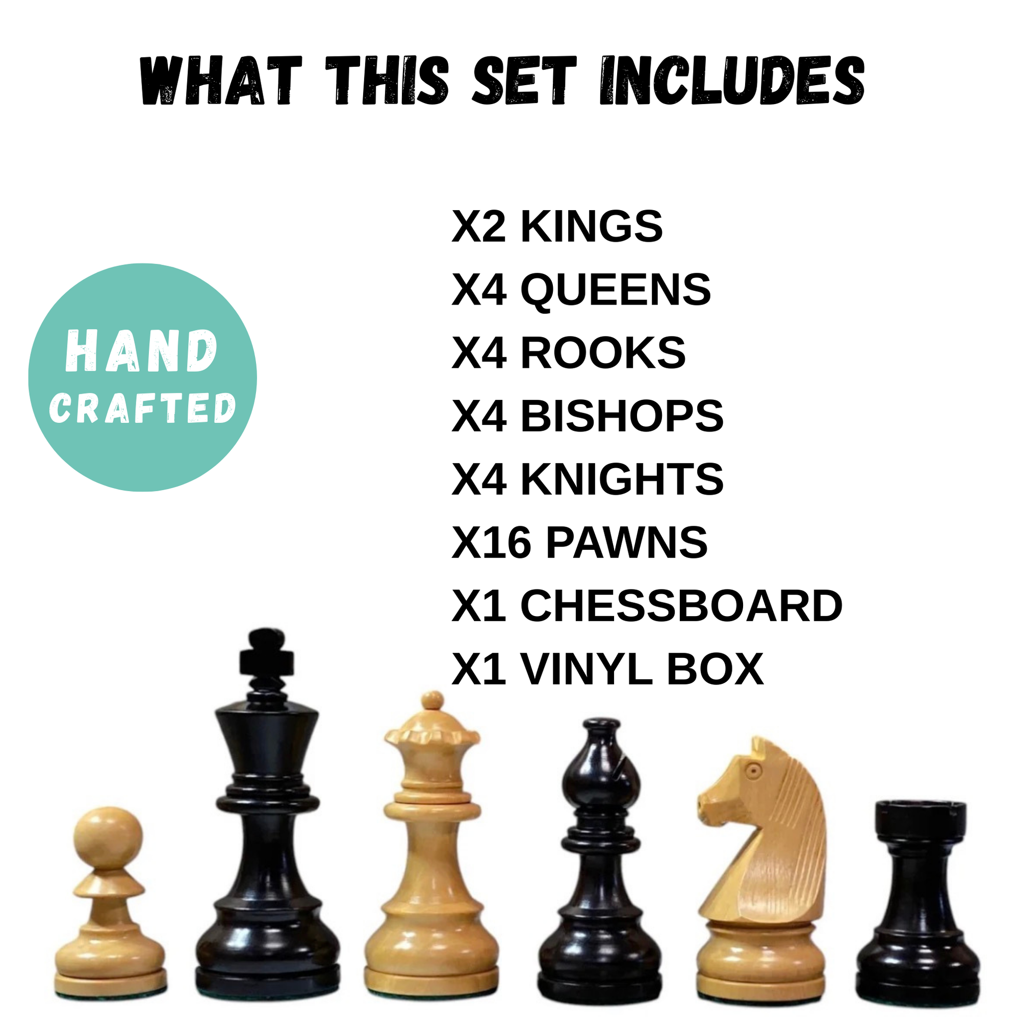 3.75" Classic Ebonised Chess Pieces 20" Wenge Chessboard and Vinyl Box