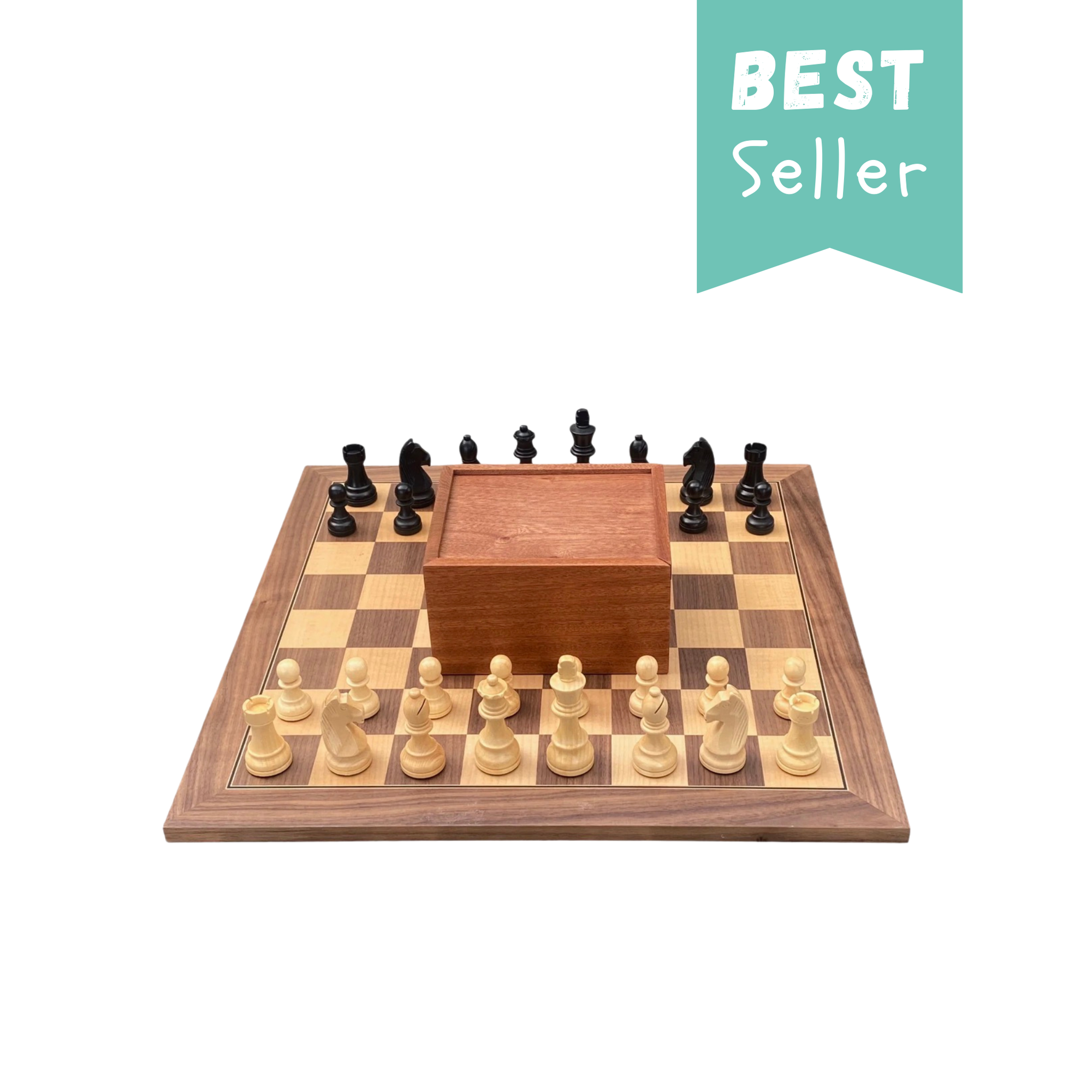 3.75" Grandmaster Black Walnut Deluxe Chess Set and Slide Lid Box