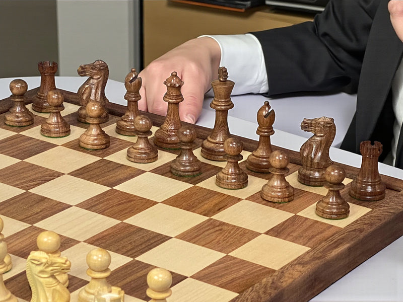 Stallion Acacia Chess Pieces 21" Framed Solid Wood Chess Board & Mahogany Box