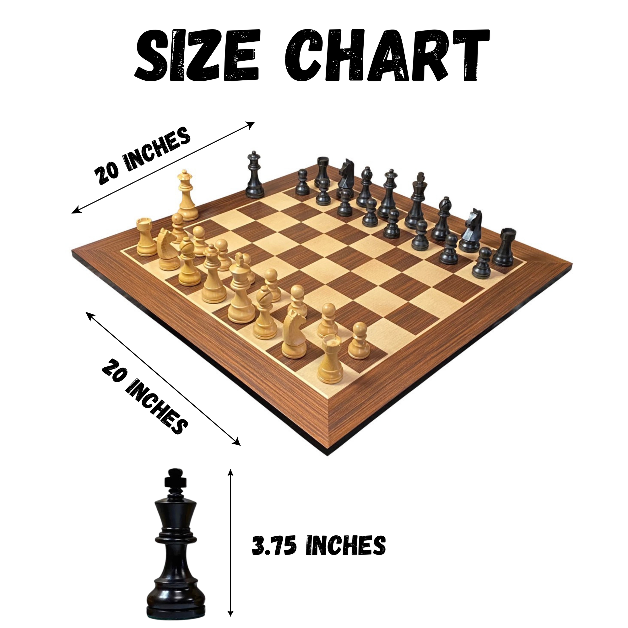 3.75" Classic Ebonised Chess Pieces 20" Wenge Chessboard and Vinyl Box