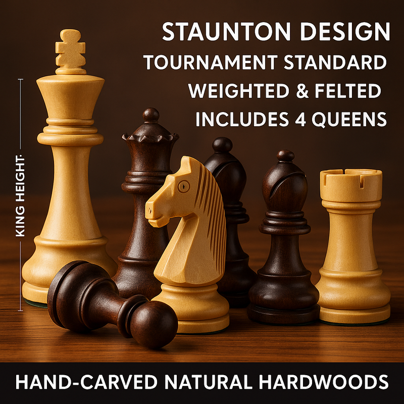 3.9 Inch - Grandmaster Chess Pieces – Brown and Natural Wood