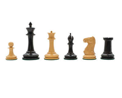 3.5" Cooke Reproduction Chess Pieces, Antiqued Chessboard, Mahogany Hinged Box