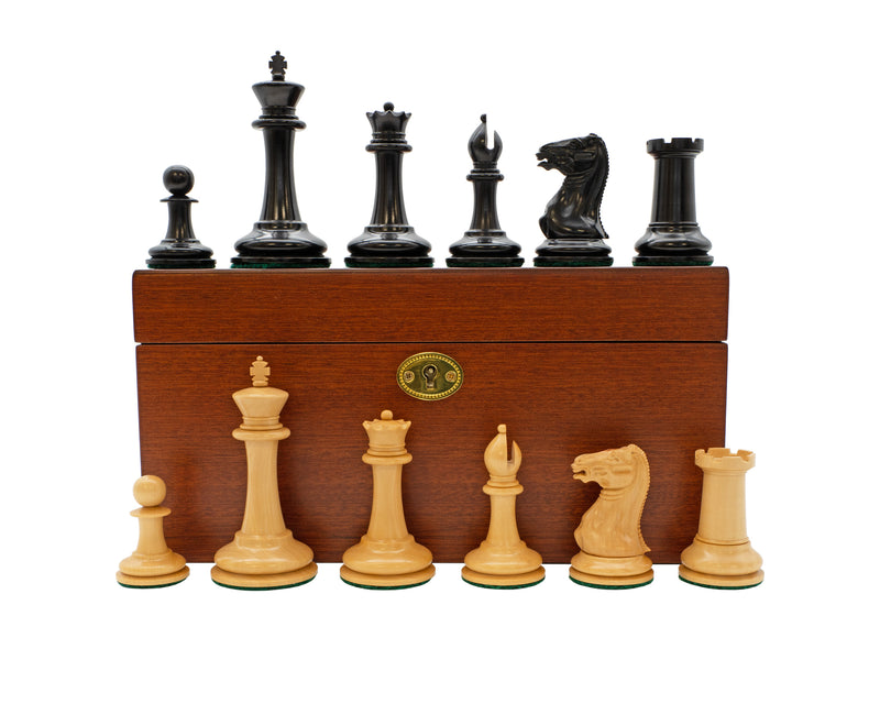 3.5" Cooke 1849 Chessmen & Mahogany Hinged Box
