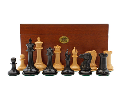 3.5" Cooke 1849 Chessmen & Mahogany Hinged Box