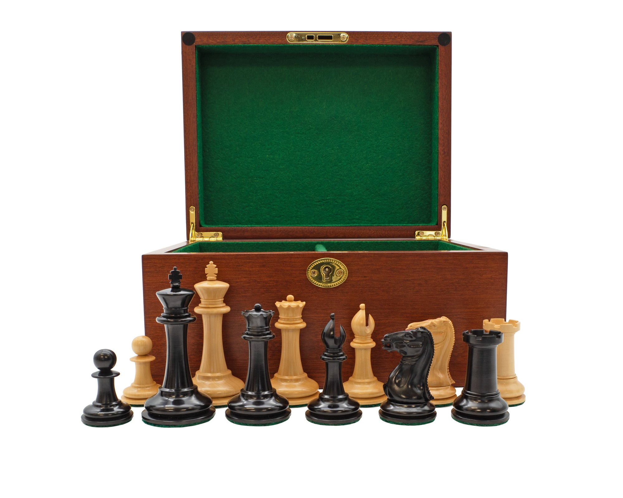 3.5" 1849 Cooke Chessmen and Mahogany Box
