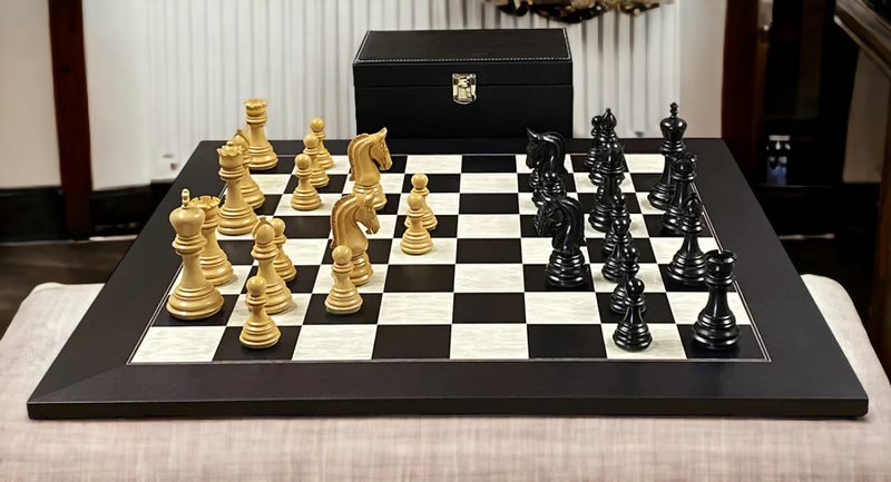Imperial Anegre Chessmen & Birdseye Maple Deluxe Chess Board - Official Staunton™ 
