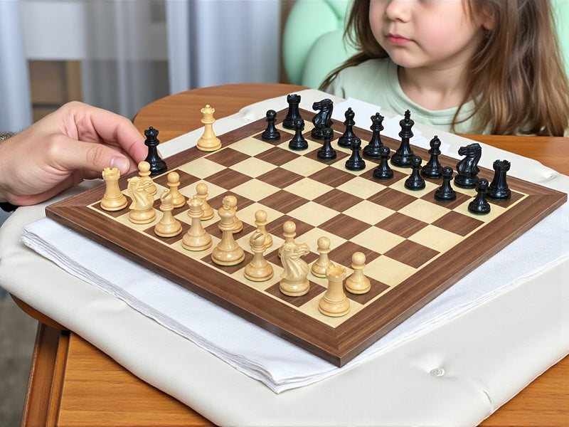 Elite Players Ebonised Chess Pieces, 19" Walnut Chessboard & Mahogany Box