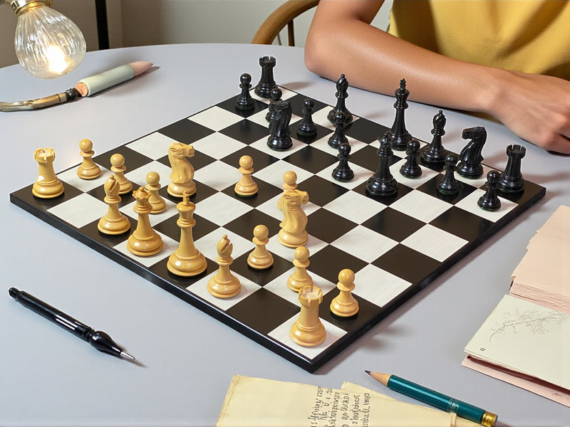 Old English Contemporary Anegre Chess Set, Vinyl Box
