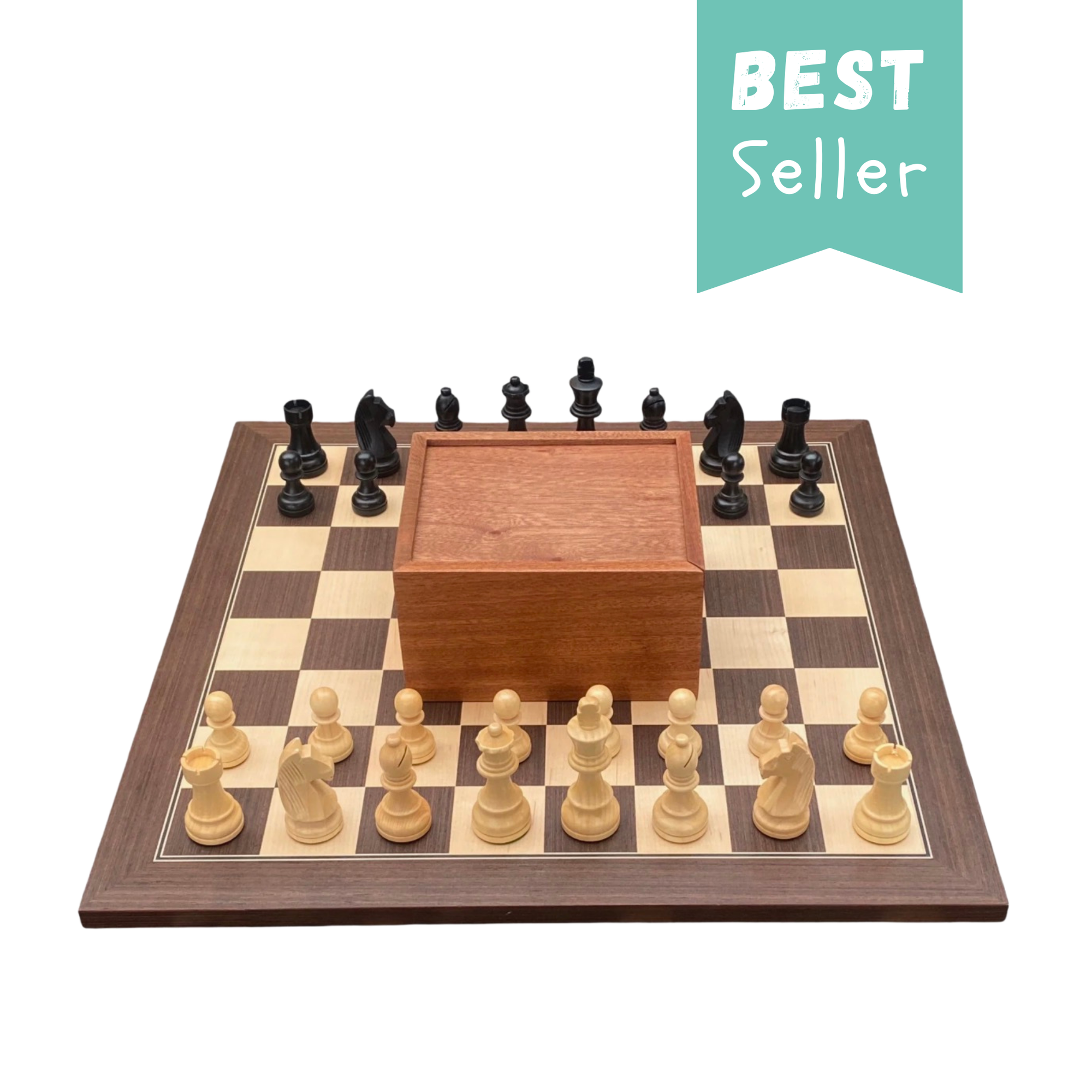 3.75" Grandmater Black Wenge Deluxe Chess Set and Slide Lid Box