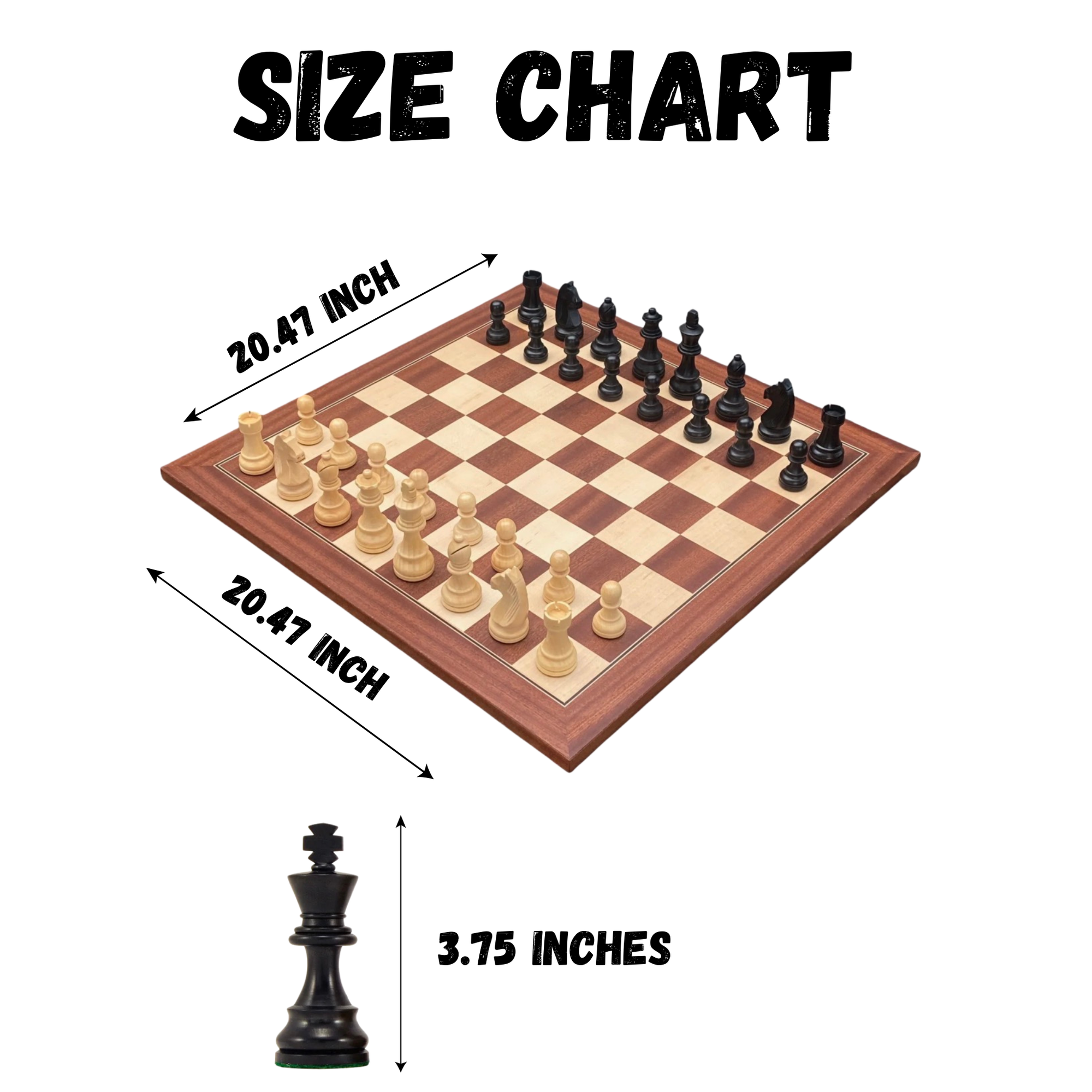 3.75" Grandmater Black Mahogany Deluxe Chess Set and Slide Lid Box