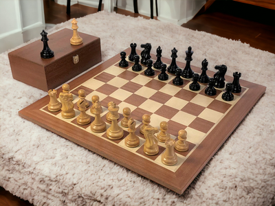 Stallion Black Chess Pieces, Mahogany Chess Board & Mahogany Box - Official Staunton™ 