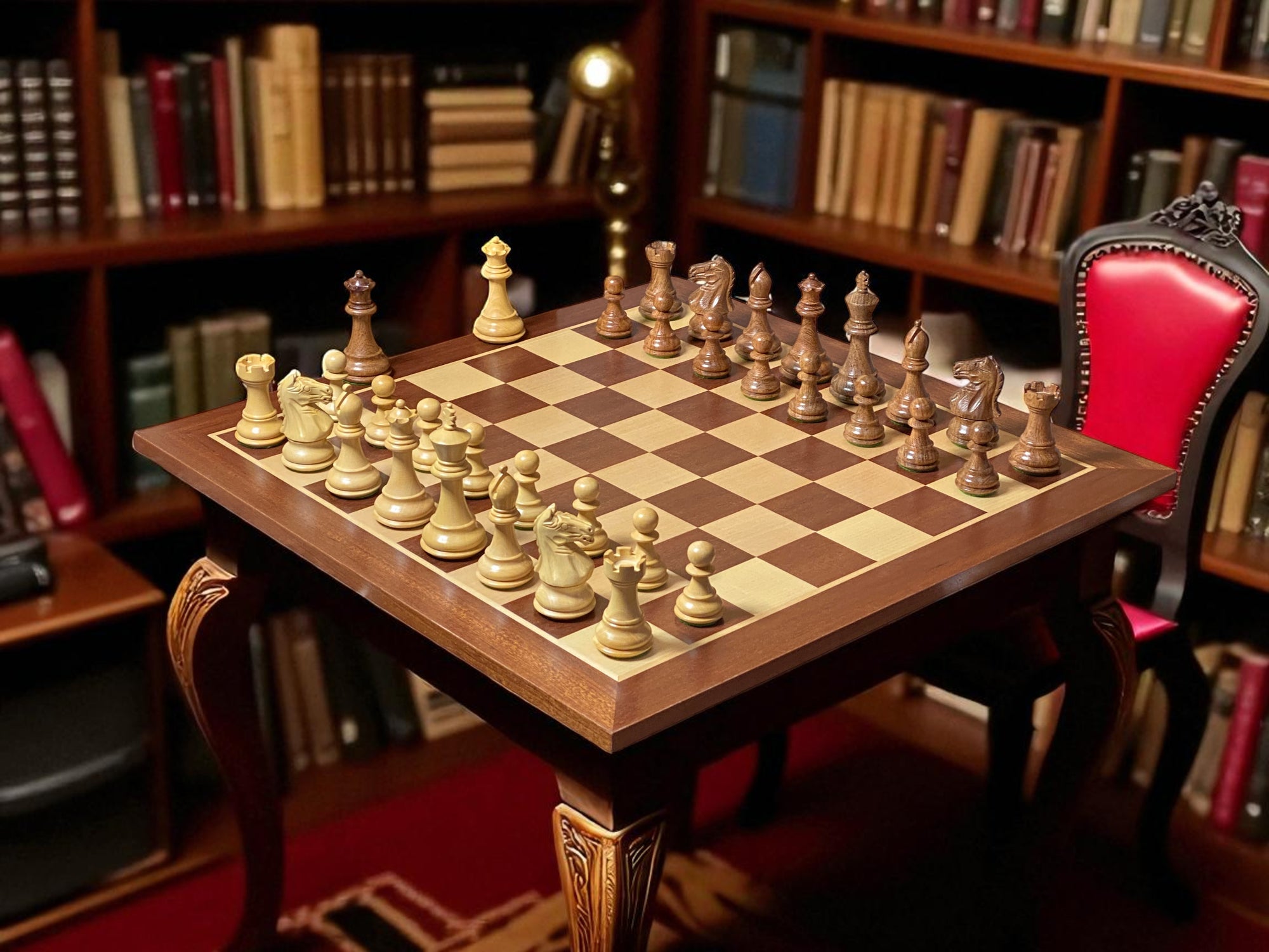 Queens Gambit Acacia Pieces 19" Mahogany Chessboard & Mahogany Box
