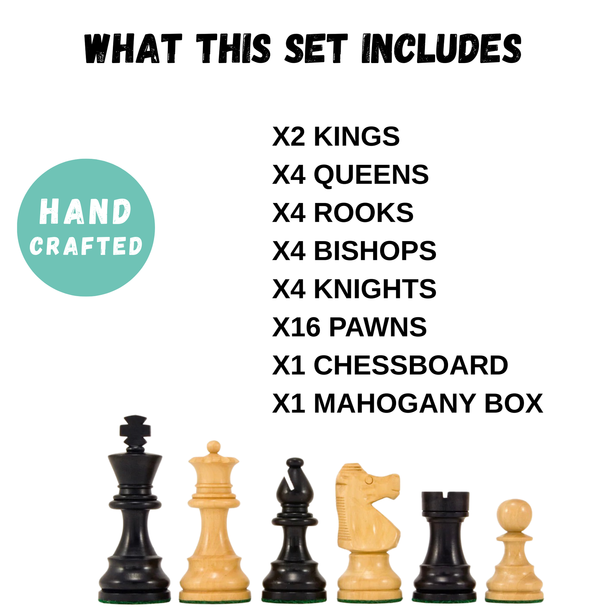 British Black Mahogany Chess Set & Mahogany Box