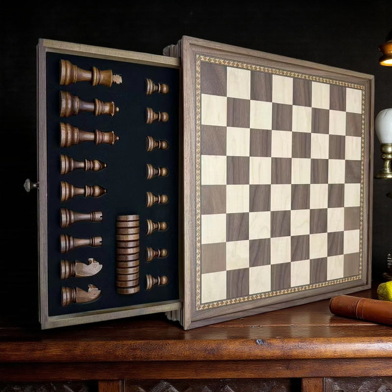 15 Inch Deluxe Walnut Drawer Chess Set