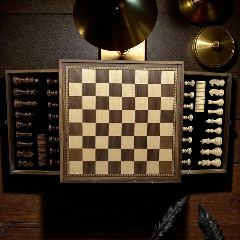15 Inch Deluxe Walnut Drawer Chess Set