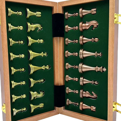 12-Inch Folding Wooden Chess Set with Metal Staunton Pieces