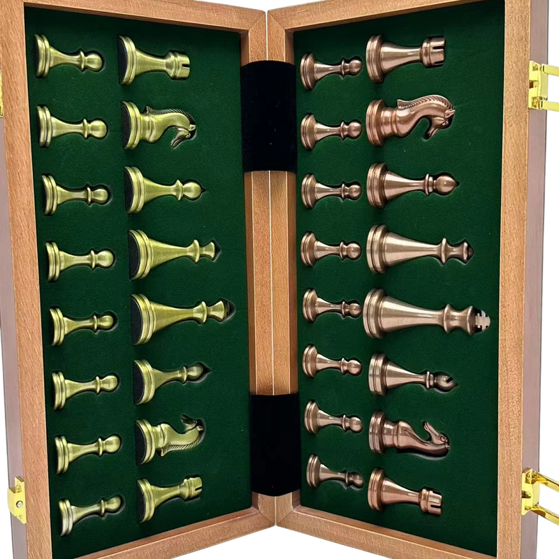 12-Inch Folding Wooden Chess Set with Metal Staunton Pieces