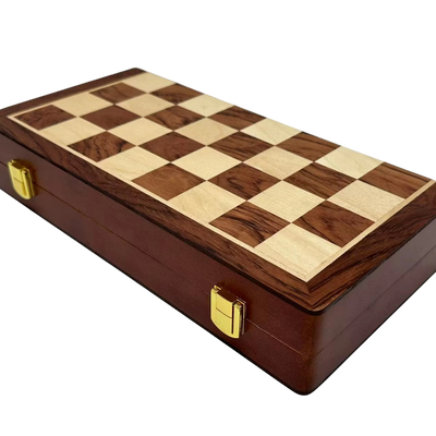12-Inch Folding Wooden Chess Set with Metal Staunton Pieces
