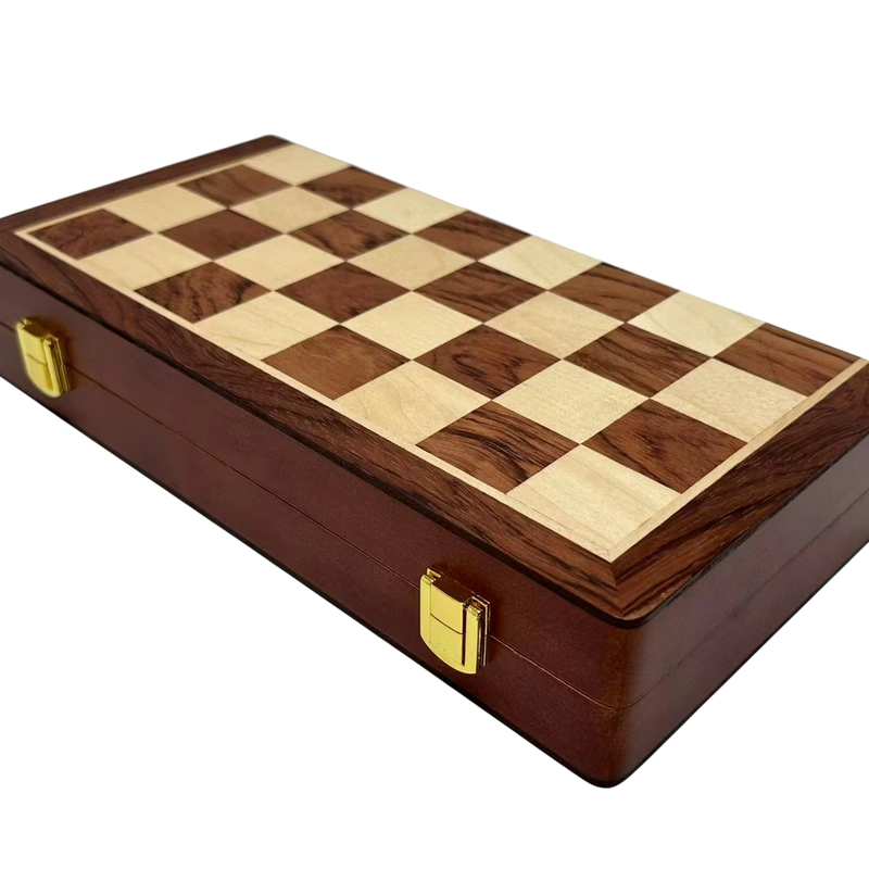 12-Inch Folding Wooden Chess Set with Metal Staunton Pieces