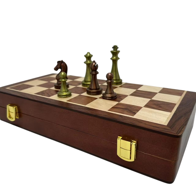 12-Inch Folding Wooden Chess Set with Metal Staunton Pieces