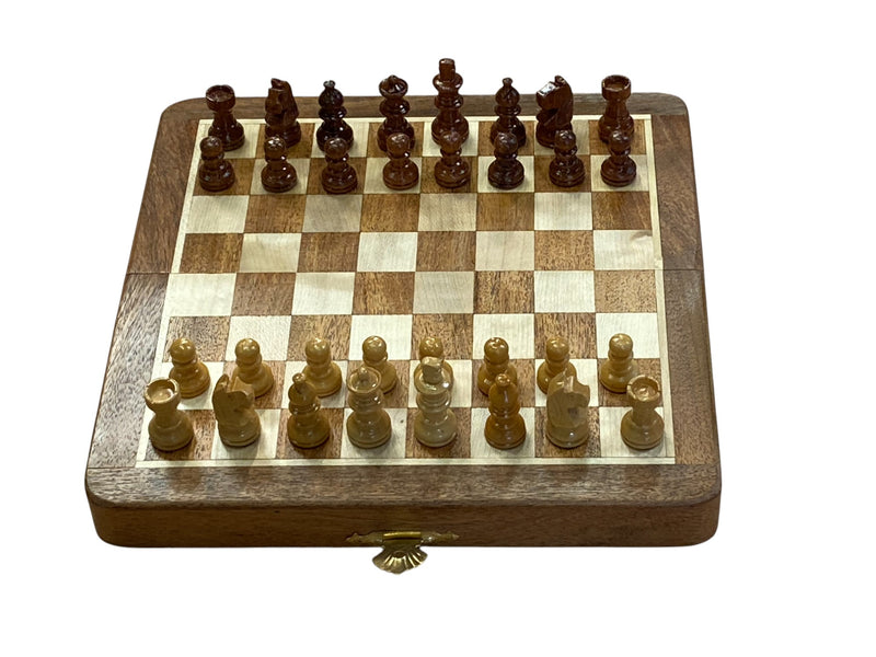 7" Solid Wood Folding Handmade Magnetic Travel Chess Set