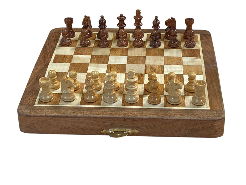 7" Solid Wood Folding Handmade Magnetic Travel Chess Set