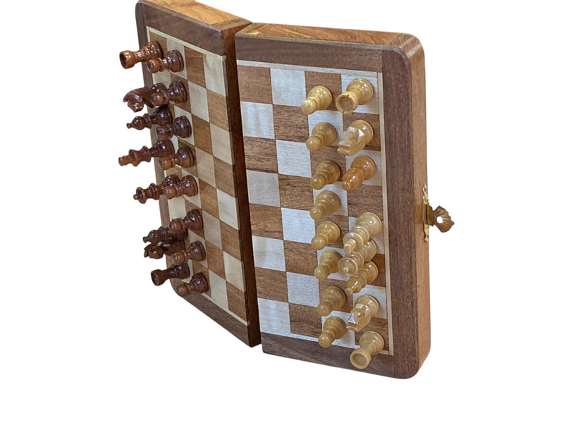 7" Solid Wood Folding Handmade Magnetic Travel Chess Set