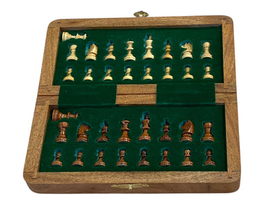 7" Solid Wood Folding Handmade Magnetic Travel Chess Set
