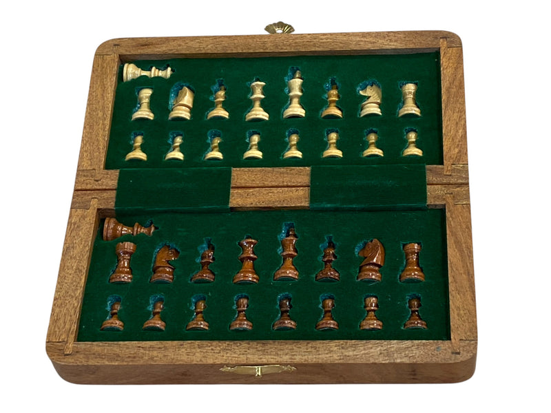 7" Solid Wood Folding Handmade Magnetic Travel Chess Set