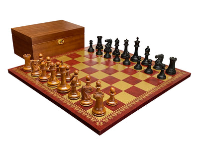 Antique Paulsen Chess Pieces, Italian Vinyl Chessboard & Mahogany Box - Official Staunton™ 