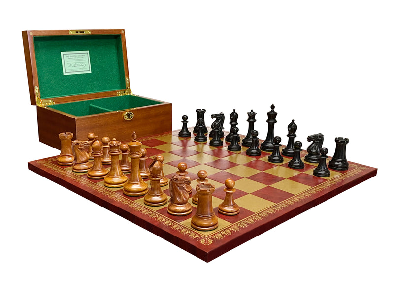 Antique Paulsen Chess Pieces, Italian Vinyl Chessboard & Mahogany Box - Official Staunton™ 