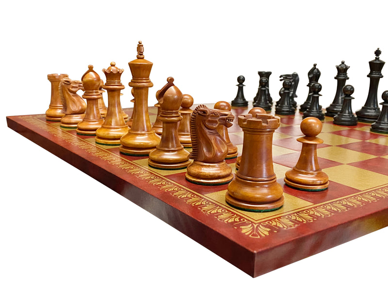 Antique Paulsen Chess Pieces, Italian Vinyl Chessboard & Mahogany Box - Official Staunton™ 