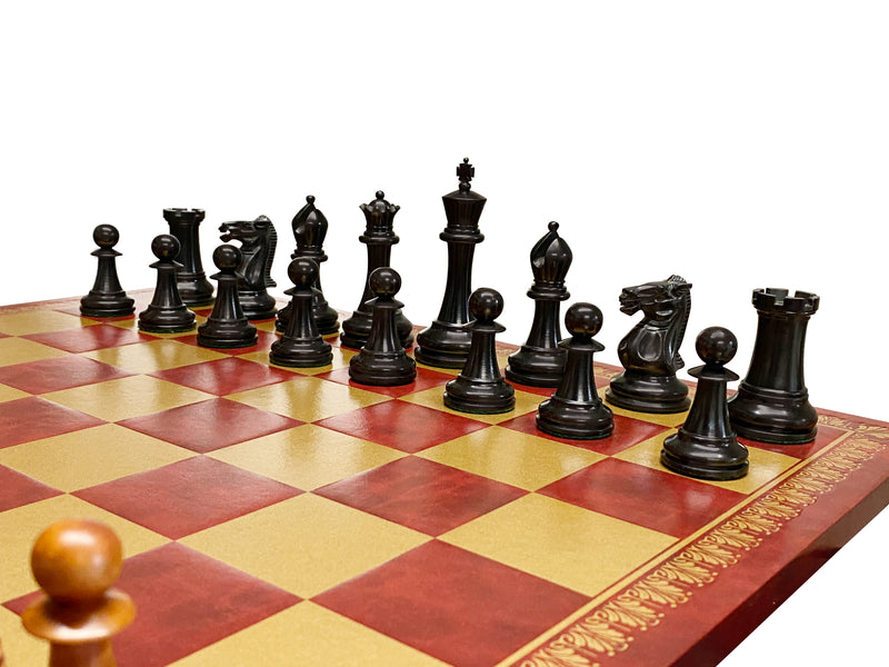 Antique Paulsen Chess Pieces, Italian Vinyl Chessboard & Mahogany Box - Official Staunton™ 