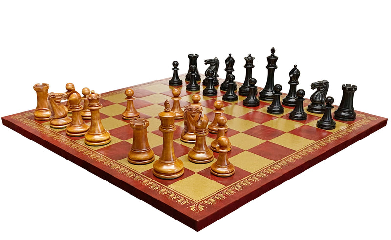 Antique Paulsen Chess Pieces, Italian Vinyl Chessboard & Mahogany Box - Official Staunton™ 