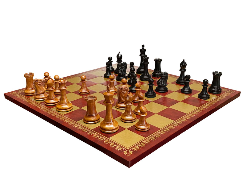 Antique Paulsen Chess Pieces, Italian Vinyl Chessboard & Mahogany Box - Official Staunton™ 