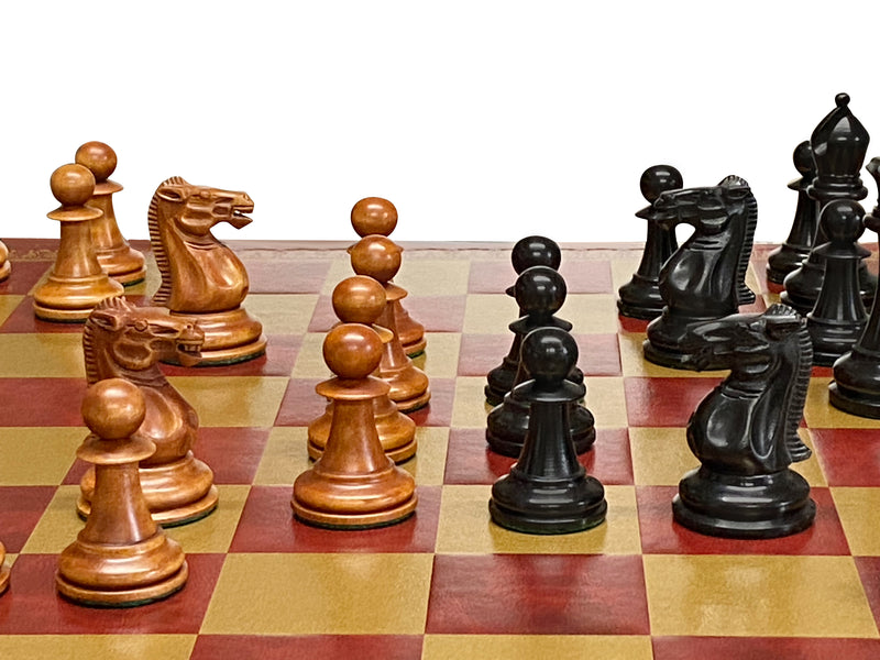 Antique Paulsen Chess Pieces, Italian Vinyl Chessboard & Mahogany Box - Official Staunton™ 
